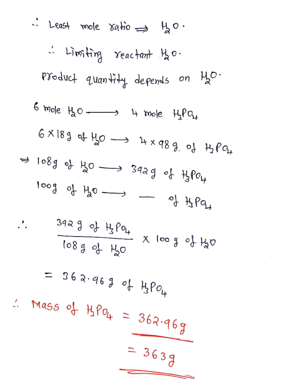 & Least mole ratio ho. Limiting reactant tho. product quantity depends on the 6 moje o — ч юle Pa4 GX 18 Но — 4 x 489 о fo, ə