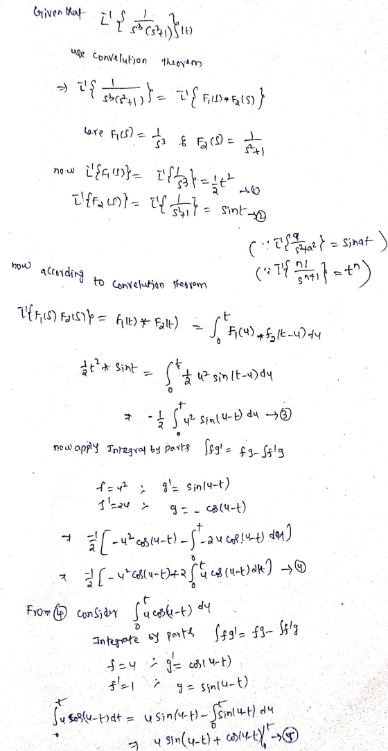 eriven that I { 50 (541) 8 (1) use convelution theorem a { st(st) ) T{ Filsbu facs)} here first at 33 & Fa (s) = 1 52+) now