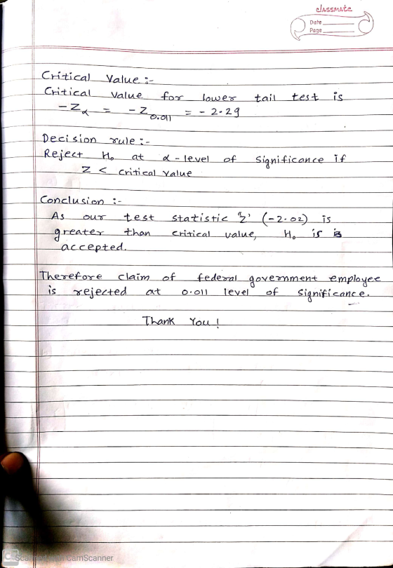 classmate Date Page Critical Value : Critical Value -Za for tail test is - Zoom lower 2-29 rule: Decision Reject of Ho at d-l