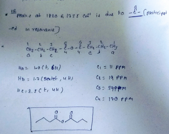 Peak & at 1820 & 1735 an is (participat due to in resonance CH3 - CH₂ - CHg със от 2 a! - CH₂ - CH₂ - CH₂ ч чала На – ось, €н