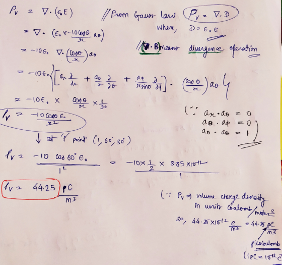 Pv z V. (GE) //from Gauss Law Prev. 2 where, De Got 1 D. (€. X-10 cose ao) 1. Bl means divergence operation 2-10G. V. (coooao