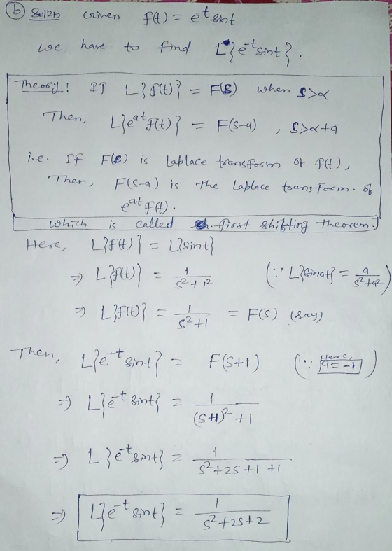 Sol? Crinen f(t) = éteint we have to find find hetsint} when s> Theory! If L} f(t)} = F(8) Then, Leat F(t)} F (S-a) S2+a i.e.