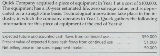 Quick Company acquired a piece of equipment in Year 1 at a cost of $100,000. The equipment has a 10-year estimated life, zero