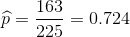 \widehat{p}=\frac{163}{225}=0.724