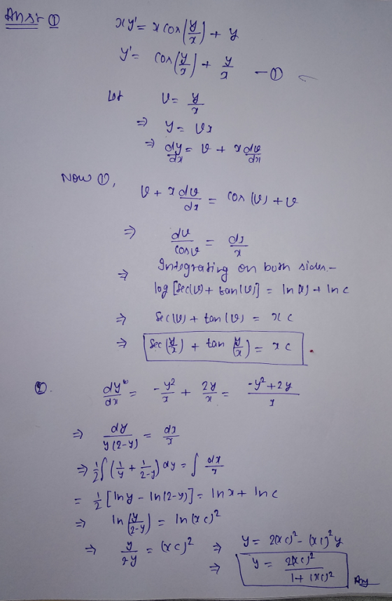 Anar aly = a conly) + y Y- conly) + Lot ug - yaux - Now , doya 1 + & + 2 do = con us to Integrating on both sides. log [sec