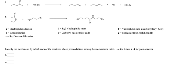 + KOt-Bu KOT-Bu + KCI + HOt-Bu + HON Ph HO myph Ph a = Electrophilic addition b = E2 Elimination c=Syl Nucleophilic subst d =