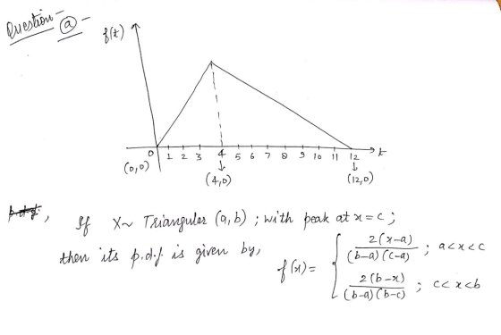 Question @ 1 2 3 st 5 G 7 9 10 1) 4 L (4,0) 12 1 (12,0) ; 4 X~ Triangules (a, b) ; with peak atx=c; then its p.d.f is given b