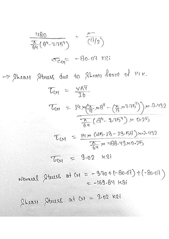 480 7 (84-7.4519 2012) ocor -80.07 KSI Shear Stress due to Shear force of lk. tor VAY СТЬ ta x 2.492 14745 08- ( »1:15 5°)) (