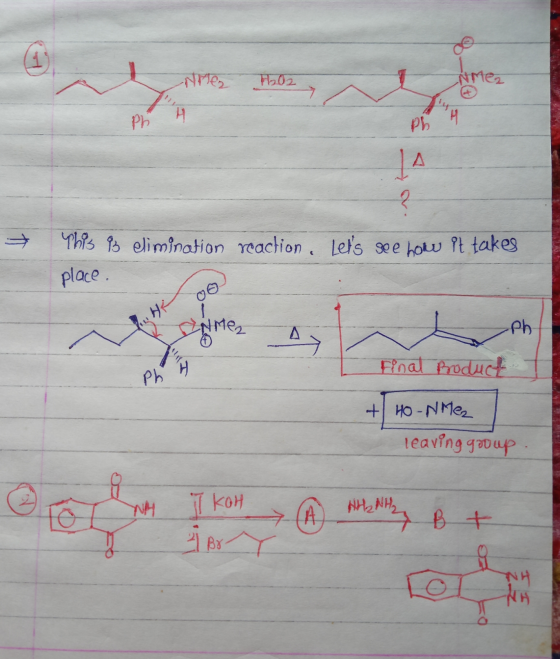 le 1202 Pь А + YhPs 83 elimination reaction. Lets see how it takes place. ENME At Ph I final product HO-NMe leaving gooup. c