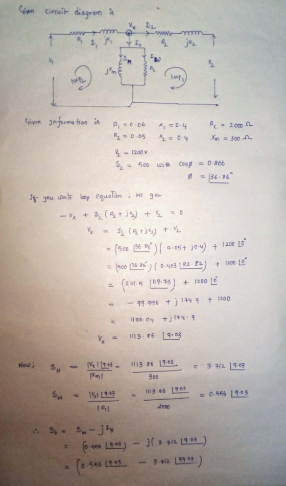 Given circuit diagram is WWW Given information is R = 0.06 x =0.4 R = 2000 2 R = 0.05 x = 0.4 Xom = 3002 = 1200 V Dy = 500 wi