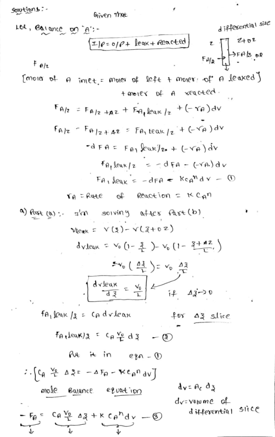 Sowtions: Given that Let, Balance on :- Ile=0/leak + Reacted differential size z +02 - >FA13.02 F Ale (more of a iniet = Mo