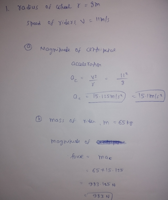 1 J. peed of Yideys N-tm/s Magnitude of Certri parae accelo Tohan V 2 15.125ms 15.1m(s a c mass of rm 65 k mogmbude of mac -6