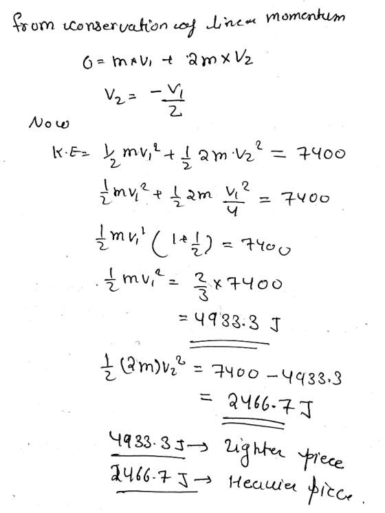 som conservation of linea momentum o=mov, t2m x Vz. Now 1 V2 = -2 K-Ez mv,t fam.Vz? = 7400 mu? + 2 cm v = 7400 & muil ( 1+1/