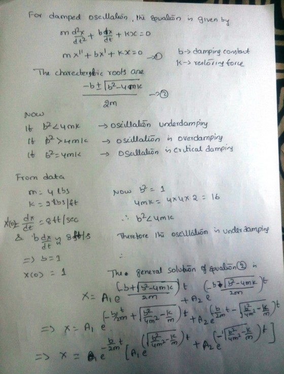 For damped osellalkos ,thi equalian iven by b-> damping conslant 1k-realo fore O b -20 am Nous From data de84t/sec d t e ener