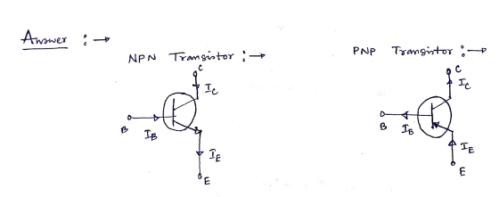 Answer : O PNP Transistor NPN Transistor : C с. Ic Ic B IB IB IE 1-1 E E