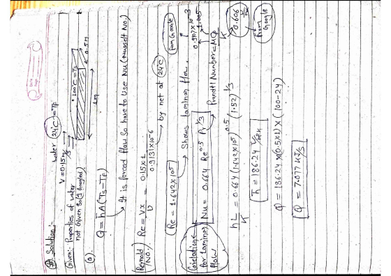 |). Solutions_ heater (24€ V30:15 ms Given: - Properties of water not Given So Googled) Loo C TS Q=ña (Ts - Ie) I At is force