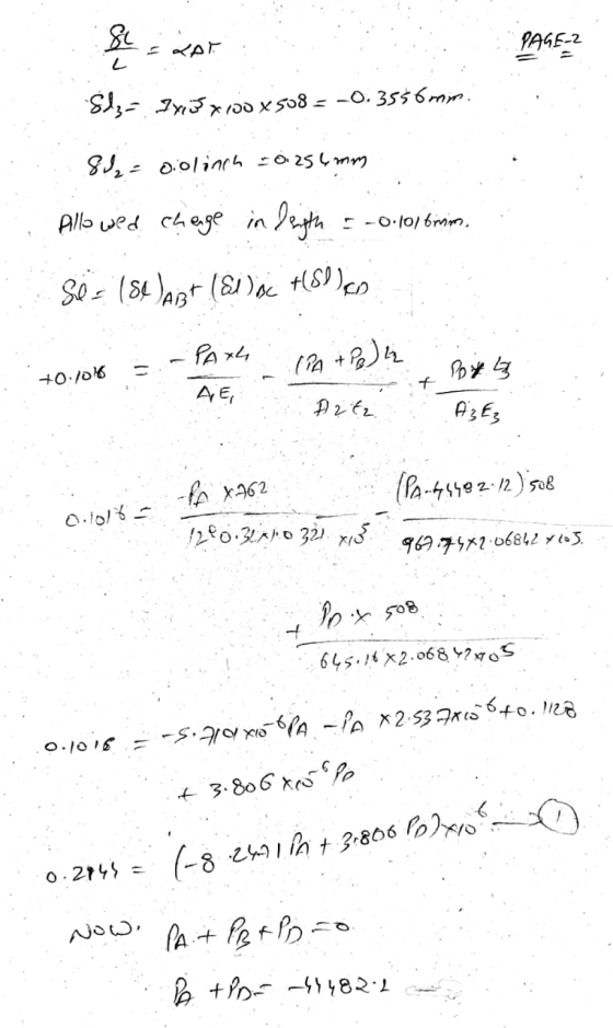 82 PAGE-2 L Slza IX235 x 100 x 508 = -0.3556mm. 812 = oolinch -0.256 mm -0.101mm, Pillowed chage in fength SQ = (84Ag+ (Si lo