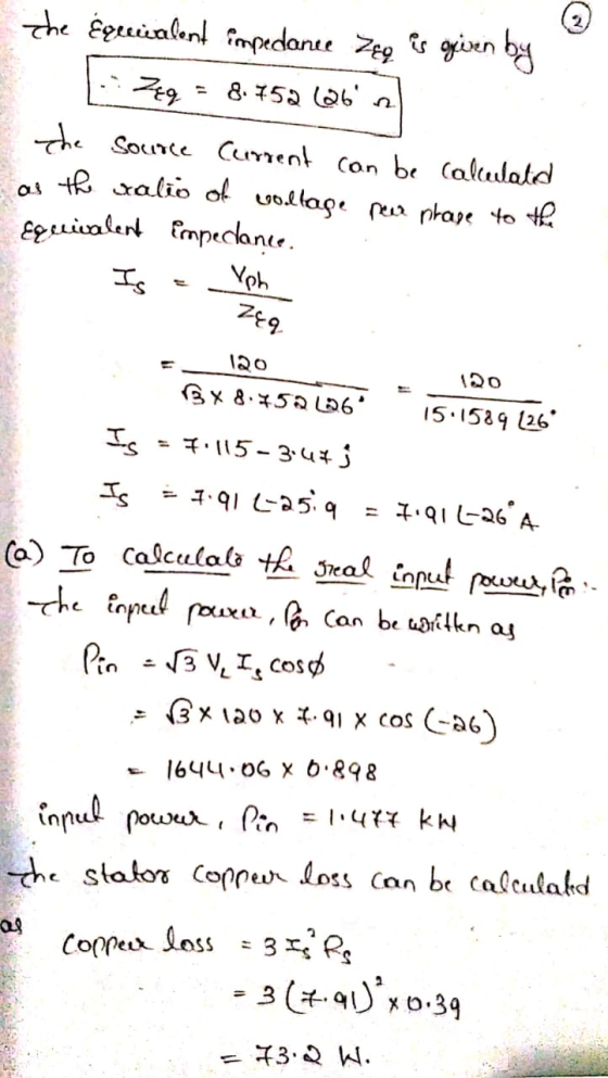= 120 * 8.450 Toci the Équivalent impedance Zo is given by 1:729 = 8752 262 the source Current can be calculated as the salio