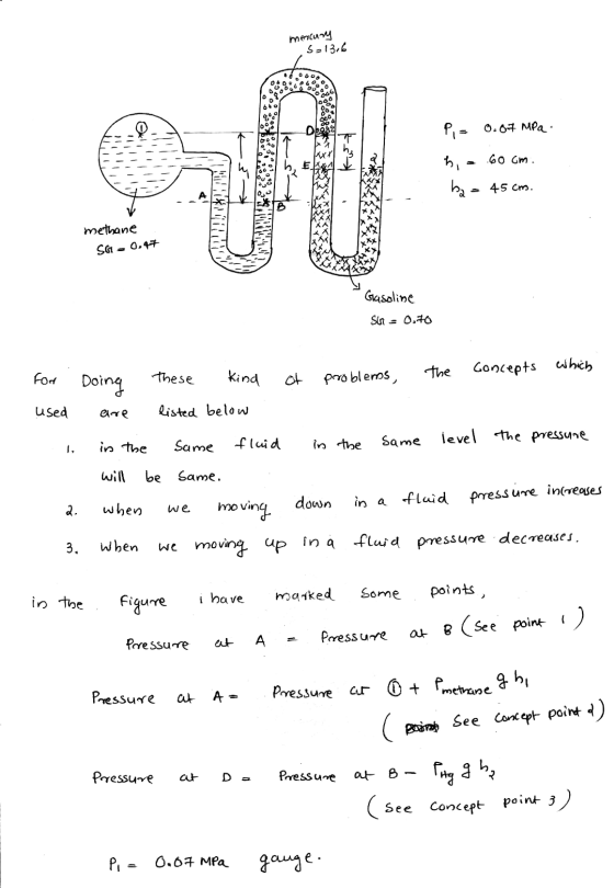 mercury S=13.6 Pi = 0.07 MPa h, a 60cm. ba = 45 cm. methane SGT -0.47 Gasoline Sin = 0.70 Goncepts the which Fod Doing These