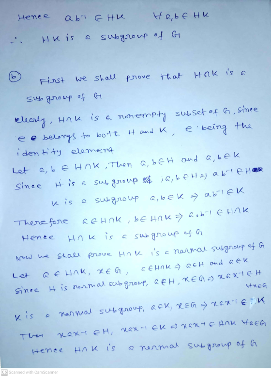 Hence aье Ни И сье ни Huis subgroup of G First we shall prove that Інак ѕ ѕ sub group of G есла, Hak is a non empty subset o