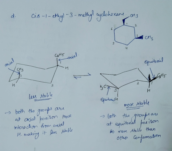di cis-l-ethyl-3-methyl cyclohexane on CaHS equitorial Qxal - H GHS Н less stuble equitonalni more stable both the groups are