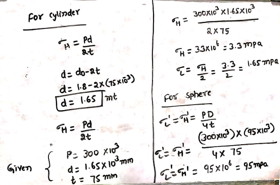 300x16x165x103 for cylinder H= 2X75 H = Pd at H = 33X106 - 3.3 mpa TE:2:3 1.65 mpa d= do-at d: 18-2x(75x102) do 1.65mt For Sp