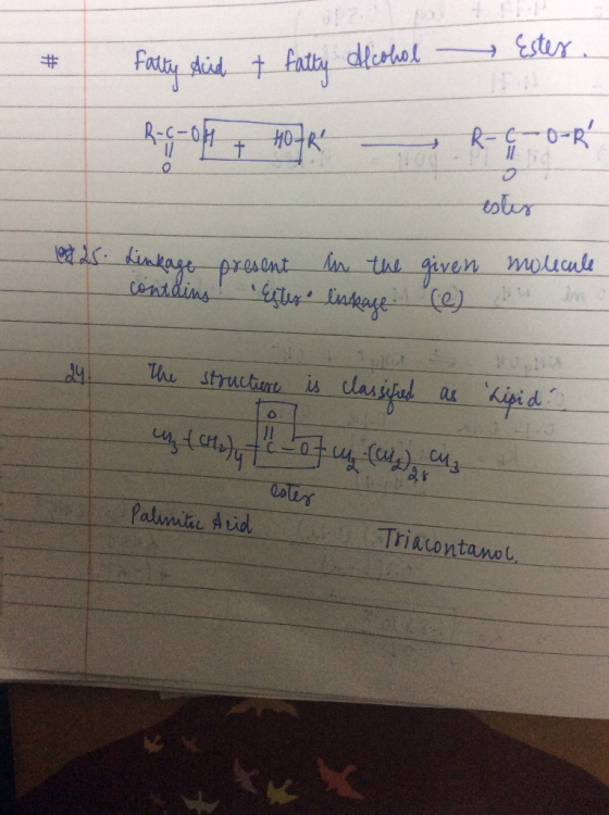 - Ester. # fatty Aid t fatty Alcohol R-C-OH + HOR R -GO-R ester molecule 25. Linkage contains present Ester in the given lin