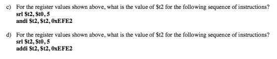 For the register values shown above, what is the v