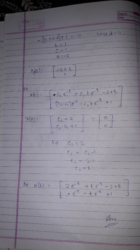 Page No Data: 0 sinced=0 +20 + 1 = b = 1 a = 2 alt 1 - 2 tt X(t): Joget te te t - 2+t 1 [c2-cije - latet & 2(0) TC-2 19-ati -
