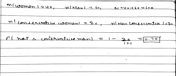 tnl women 1 = you plnen) = Gun N340 760=100 nl conservative woment =20 nlmen conservatur )=30 Pinot a conervatrice macal = 1-
