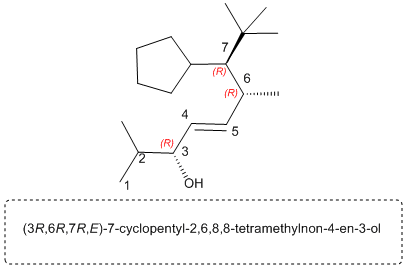 (R) (R) 4 5 Он (3R,6R,7R,E)-7-сyclopentyl-2,6,8,8-tetramethyinon-4-en-3-ol LO