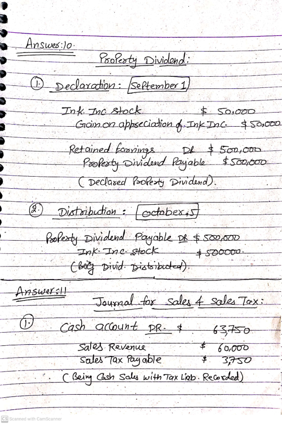 Answer:10 Profesty Dividend Declaration : september 1 Ink. Ing stock $ Sorcon Gainon appseciation of. Ink Inc. $50.000. Retai