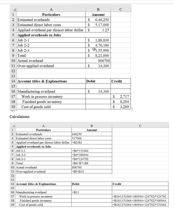 с B Amount $ 6,46,250 $ 5,17,000 $ 1.25 A 1 Particulars 2 Estimated overheads 3 Estimated direct labor costs 4 Applied overhe