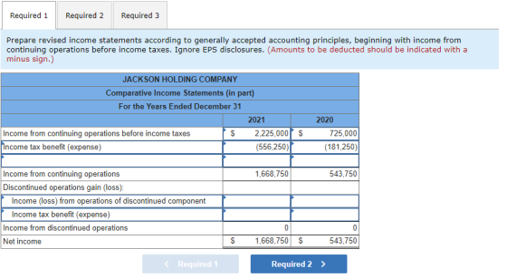 Required 1 Required 2 Required 3 Prepare revised income statements according to generally accepted accounting principles, beg