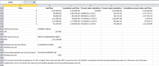A949 А 926 Time Cash flow Cumulative cash flow Present value calculation Present value calculation Cumulative present value c