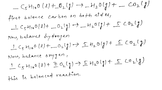 - Cs Hoole) +_0249) +-H20191+ - Corld) first balance carbon on both sides, I eshool dit _O219) _H₂O(g) + scoalg) Now, balance