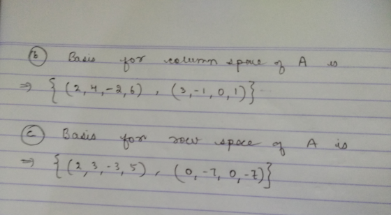 ; Basis for columns A es ( - 3,4) همه 2,3, ارد) مند spece A * مه (0-10-1) (3- و -