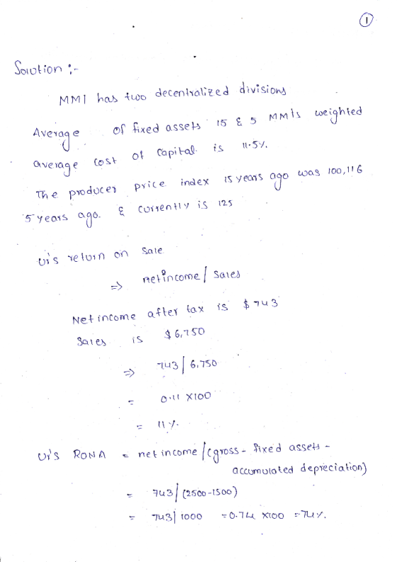 Solution : MMI has two decentralized divisions of fixed assets. 15 & 5 MM sca mnis weighted Average Average cost of capital i