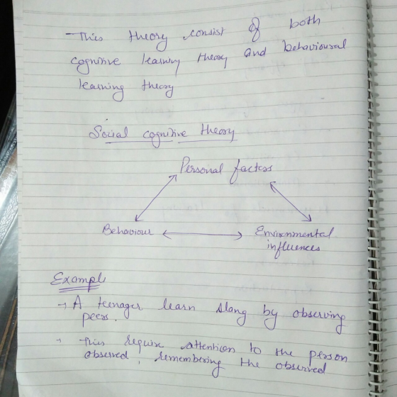 both behavioural This theory consist of Cognitive learning theory and learning theory Social cognitive theory Personal factes
