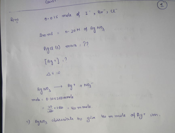 Co 1 o 20 M 0f Ag No 22 [Ag AgtNo3 NO mou - 0.20x2D mmole 20 x 2 D yo mmola cdinsouati t o m mola of Ag 1om gix