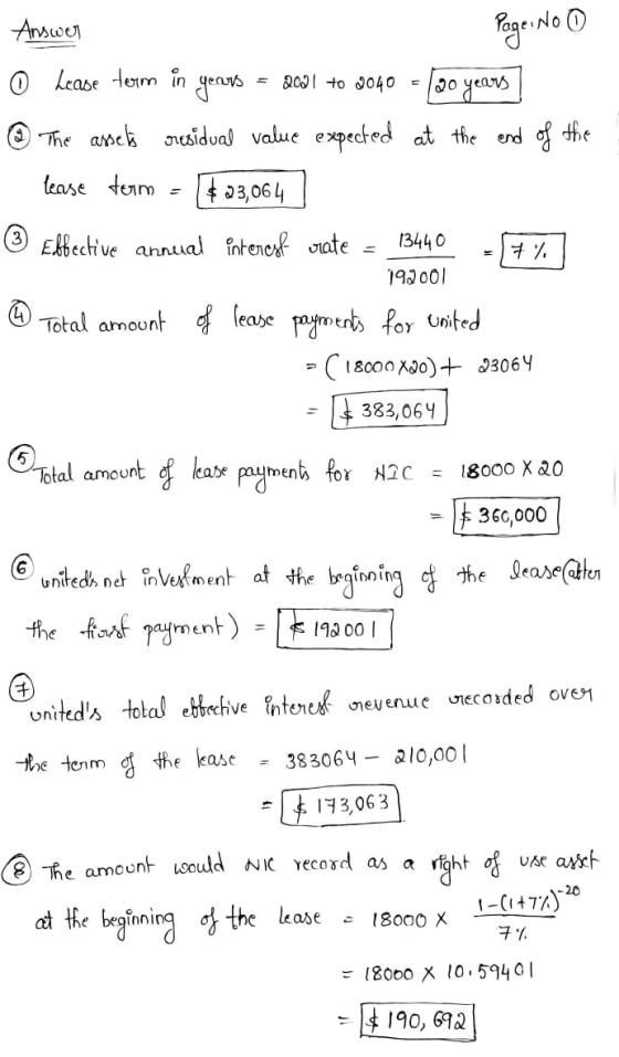 Page No 0 Answer € Lease term in years 2001 to 2040 = /20 years The assets residual value expected at the end of the lease te