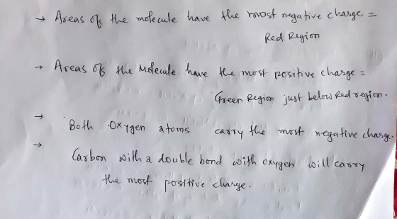 → Areas of the molecule have the most negative charge = Red Region Areas of the roleule have the most positive charge Green R