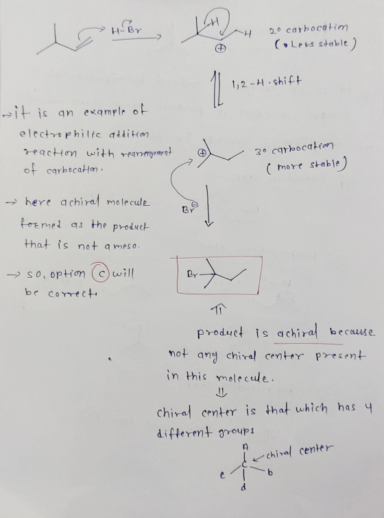 I hér, 20 carbocation (Less stable 20 carbocation 1,2-H. shift bit is an example of electrophilic addition reaction with rear