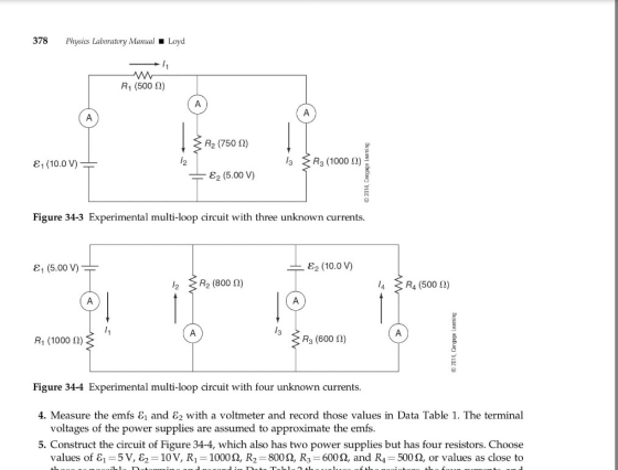 378 Physics Laboratory Manual Loyd 11 R1 (500) A А A R2 (7502) E1 (10.0 V) 12 13 R (1000) Ez (5.00 V) © 2014, Cangage learnin