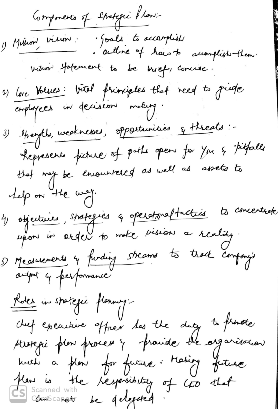 e ow - Components of Strategic flow:- o Mission vision. Soals to accomplishi - outline of how to accomplish them. vision stat