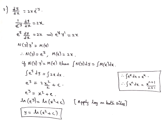 1) es = 22 =) e qy! = 2x N(Y)y = MBO :: N(Y) = Y, MCU) = 2x N(Y) y= M(x) then sN(y)dy = SM6dx. set dy = fax dx. ey = 22? C.