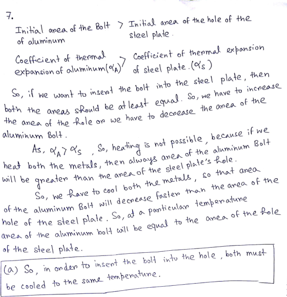 7. Initial area of the Bolt 〉 Iniha, area of the hole of the of aluminum słeel plale Coeffcient of theemal expansion of alum