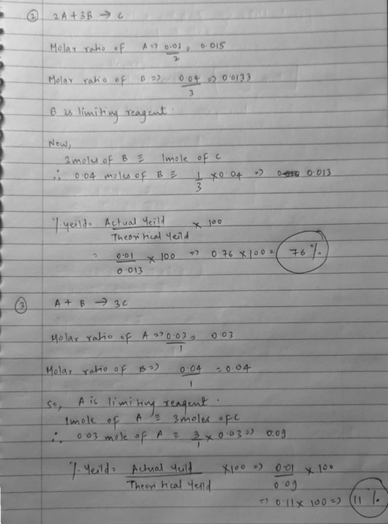 2 A+ 3B 6 Molar ratio of A 47 0.03 0.015 Molay ratio of 6 = 0.04 e 0.0133 B is limiting reagent Now, 3 moles of B E Imole 0.0