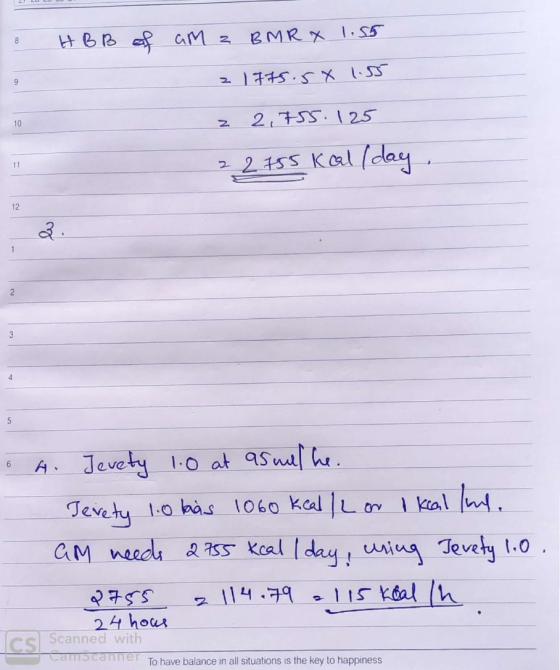 HBB of am z BMR X 1.55 2 1775.5 * 1.55 z 2,755. 125 22155 Kaal (day • A. Jevety 1.0 at as well he. Jevety 1.0 las 1060 kcal /