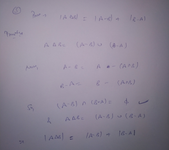 Bove - I AAB) - LA-B) & TB-A) Prosty A ABE (AB) (BA) مانام A-B = A - CAAB) B-A= B- (AMB) (A-B) n (BA) = d so . & AAB= (A-B) (